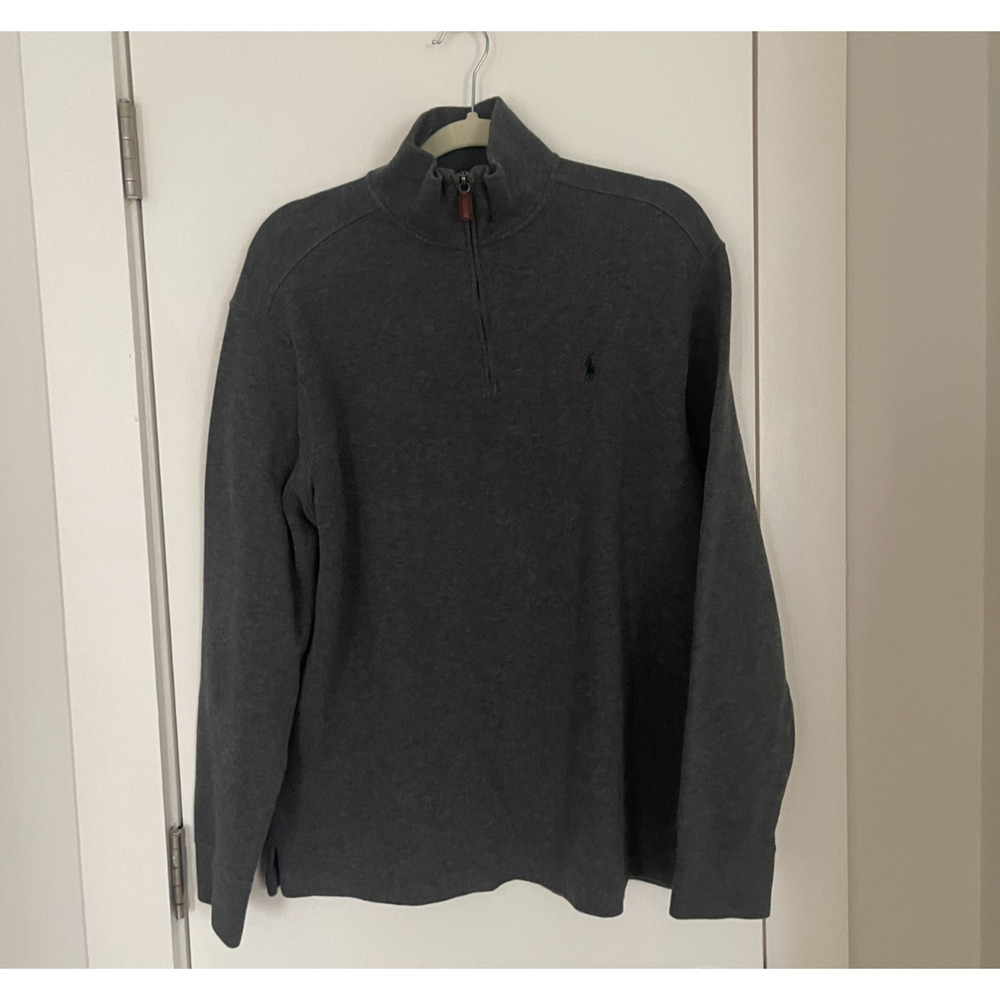 Polo Ralph Lauren Sweater Men L Gray Estate Rib 1/4 Zip Pullover Logo Pony